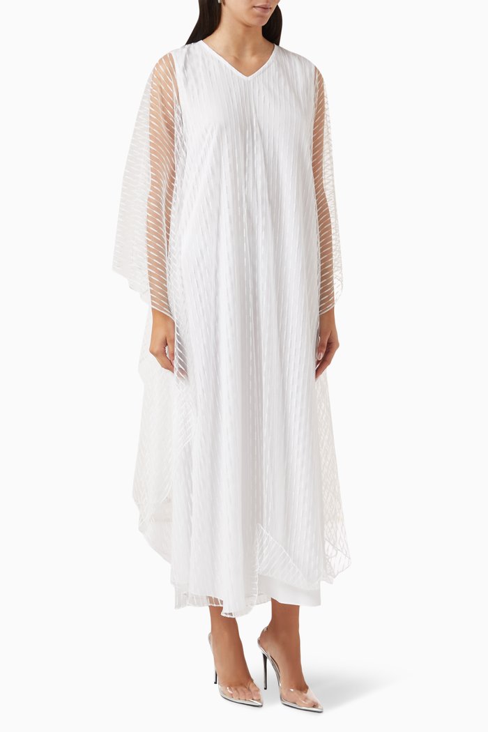 

Pleated Kaftan in Tulle, White