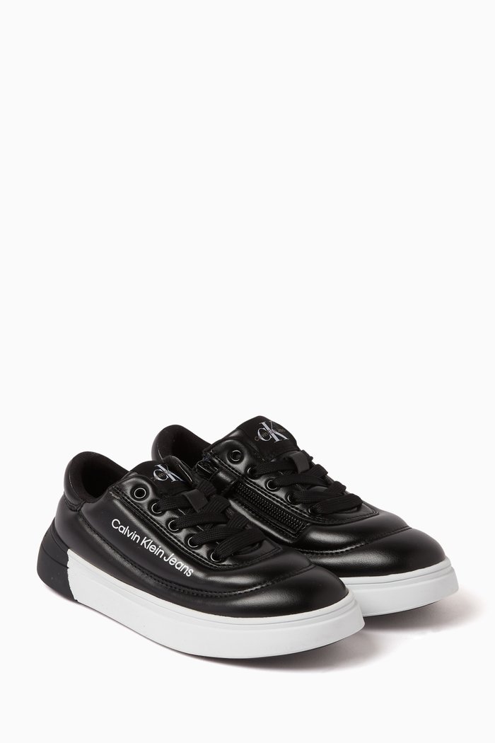

Logo Low-Cut Sneakers in Faux Leather, Black