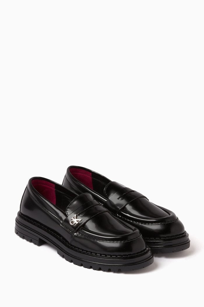 

Logo Loafers in Faux Leather, Black