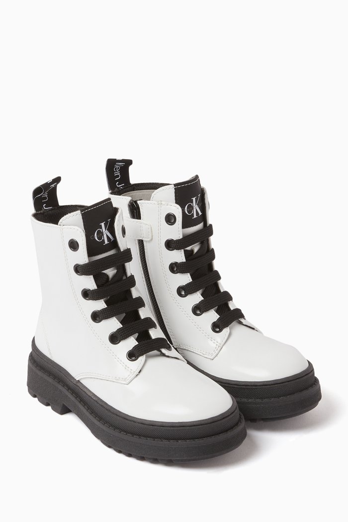 

Lace-up Boots in Faux Leather, White