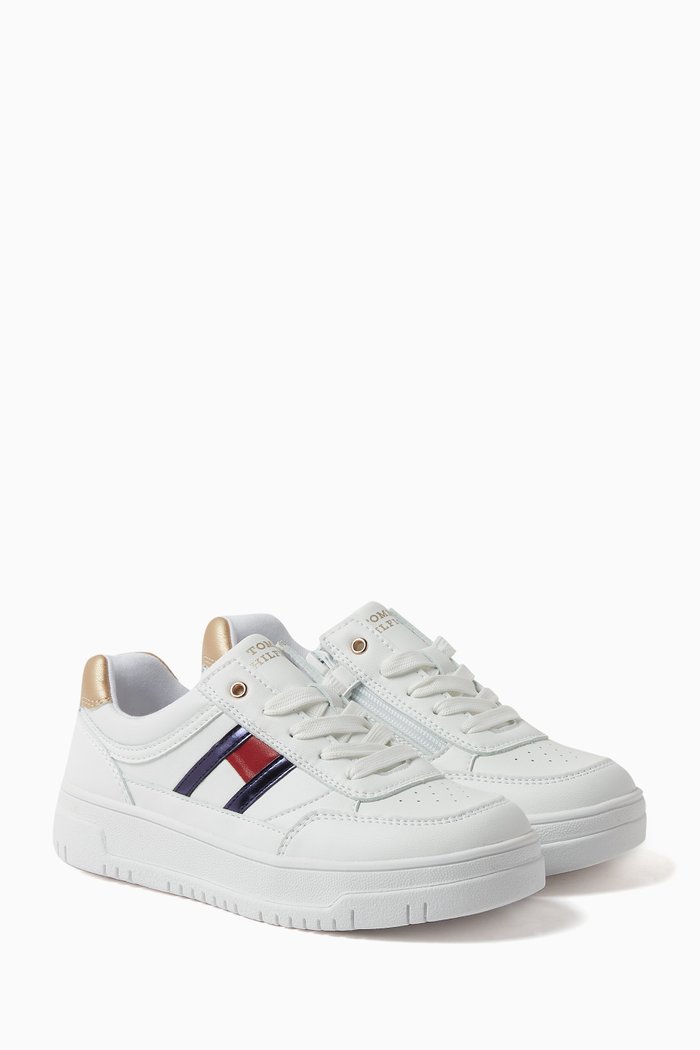 

Flag Low Cut Lace-up Sneakers in Faux Leather, Multicolour