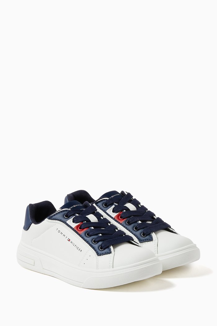 

Logo Low Cut Sneakers in Faux Leather, Multicolour
