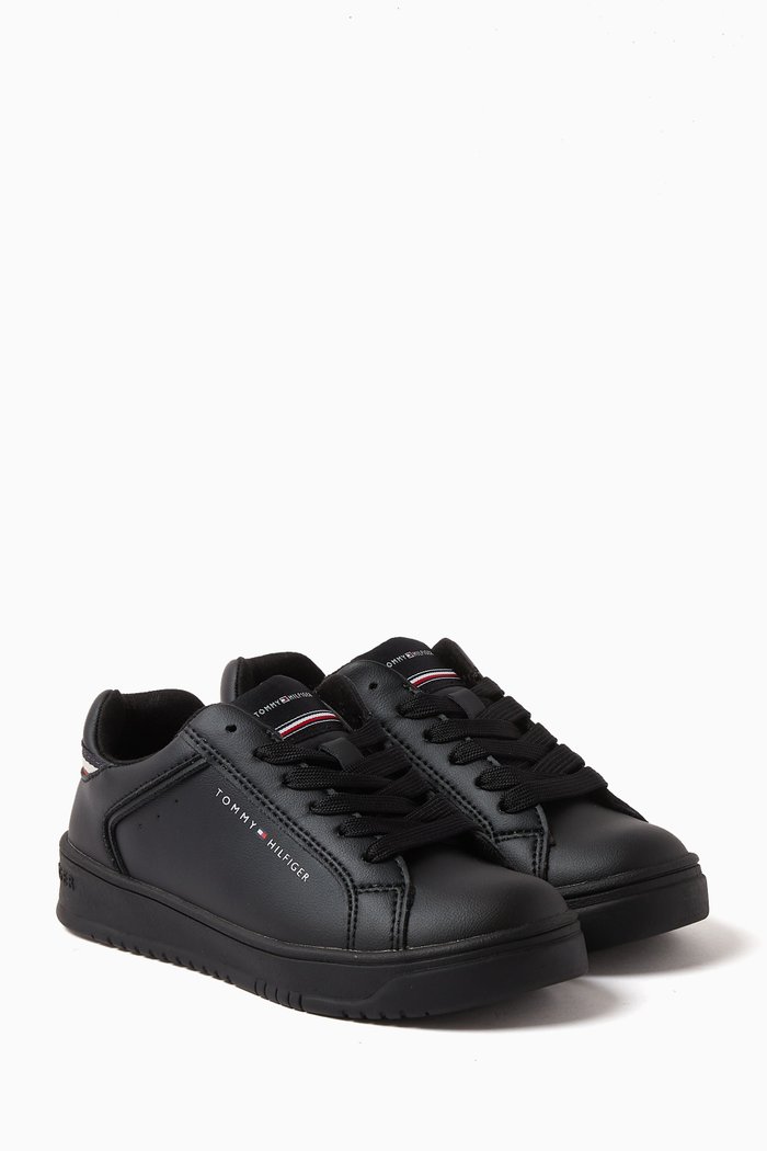 

Logo Low Cut Sneakers in Faux Leather, Black