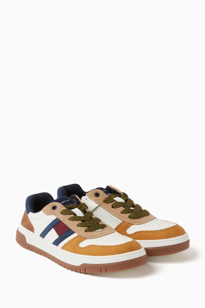 

Flag Low-Cut Sneakers in Faux Leather, Multicolour