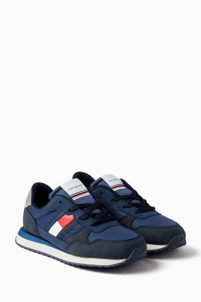 

Flag Low Cut Sneakers in Faux Leather, Blue
