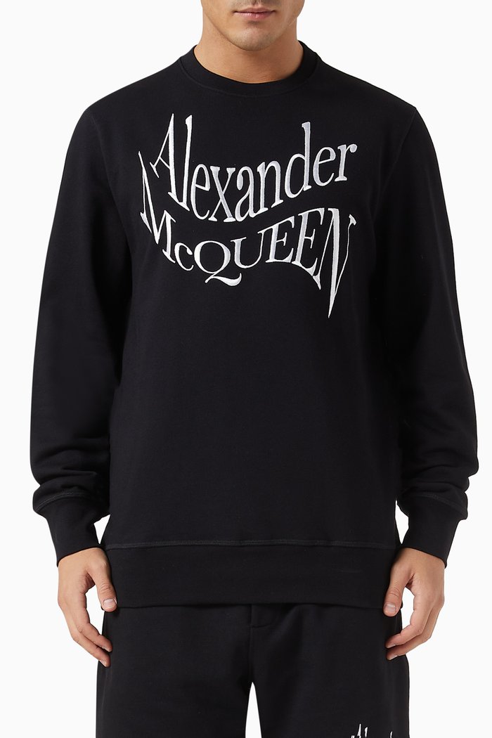 

Warped Logo Sweatshirt in Organic Loopback Fleece, Black