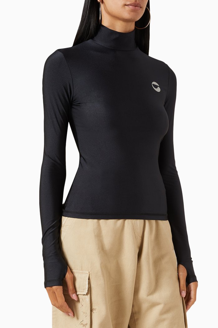 

Logo Print Top in Technical Jersey, Black