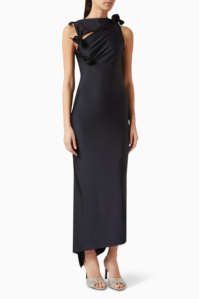 

Asymmetric Floral Gown, Black