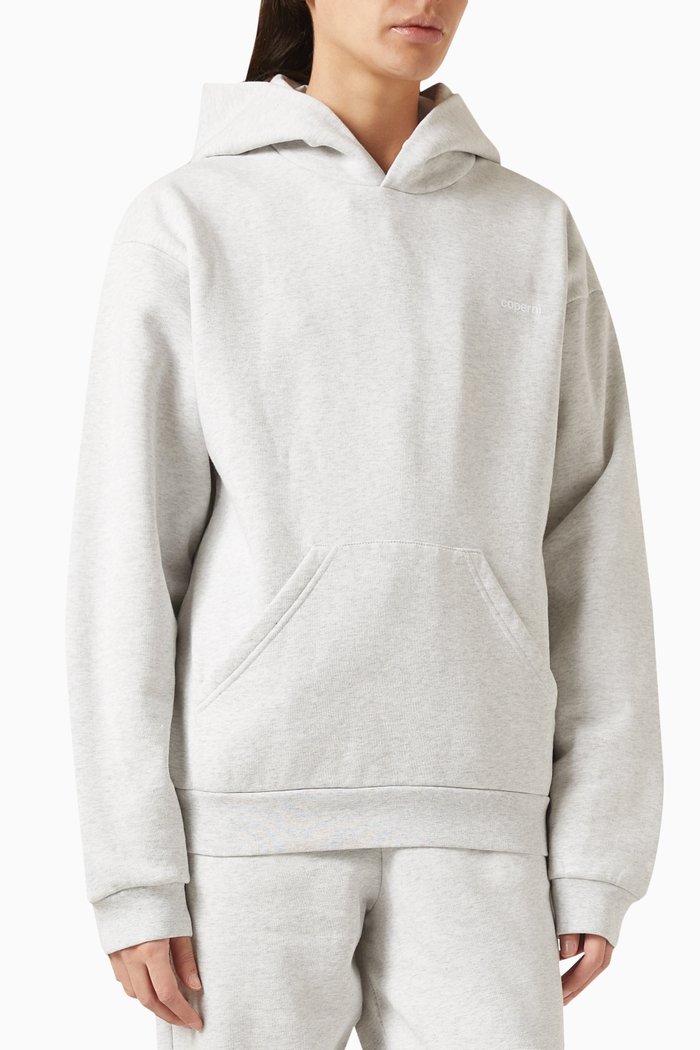 Logo Print Hoodie in Cotton, Grey
