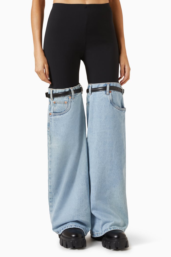Hybrid Flare Pants in Denim & Jersey, Blue
