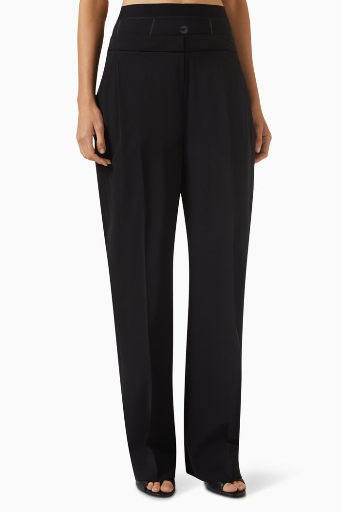 Low-waist Layered Pants in Wool-blend, Black