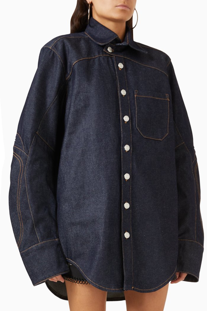 

Moto Oversized Shirt in Denim, Blue