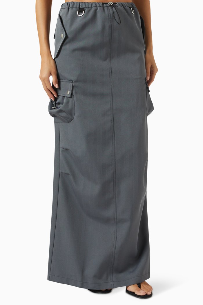 

Tailored Cargo Maxi Skirt in Wool-blend Fleecy Fabric, Multicolour