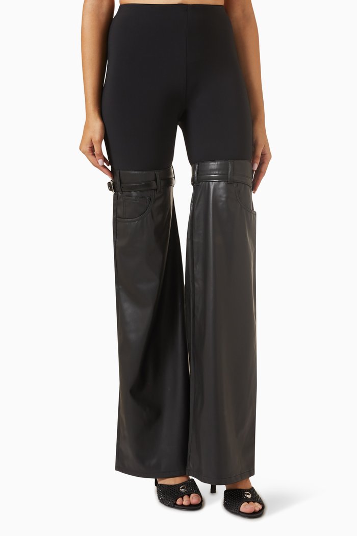 

Hybrid Flared Pants in Faux Leather & Stretch Jersey, Black