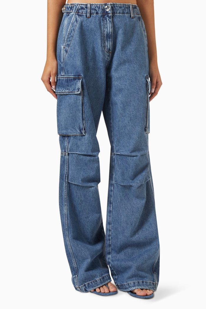 

Wide-leg Cargo Pants in Denim, Blue