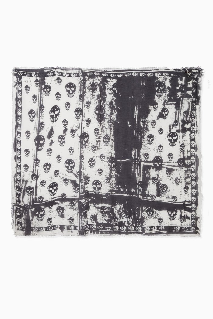 

Skull Printed Scarf in Silk blend, White