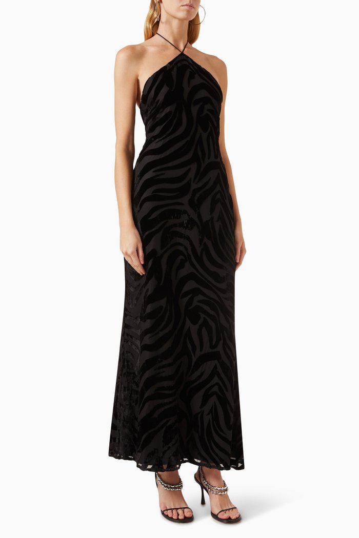 

Leanne Zebra-print Maxi Dress in Silk-blend, Black
