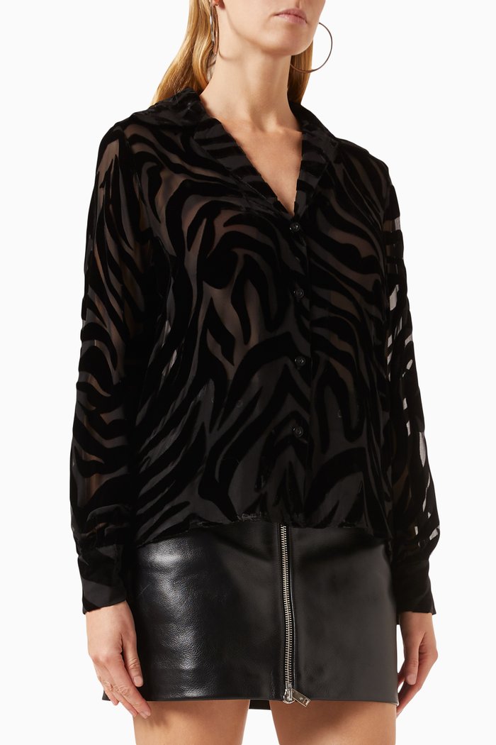 Mylah Zebra-print Shirt in Silk-blend, Black