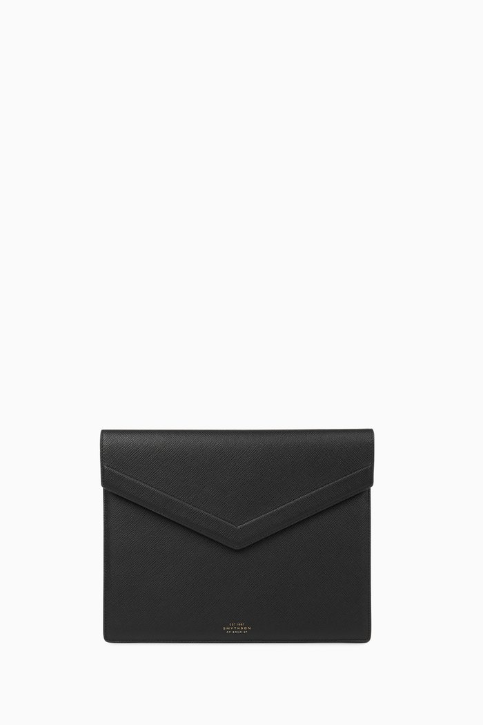

Small Panama Envelope Folio in Crossgrain Leather, Black