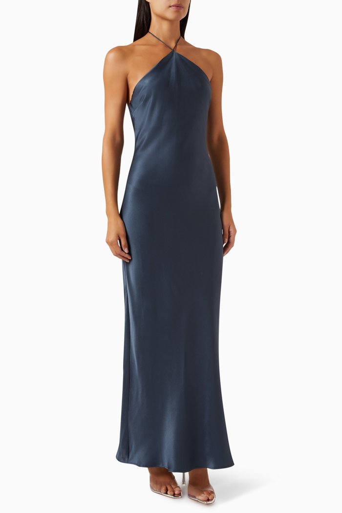

Leanne Halterneck Maxi Dress in Silk-Satin, Blue
