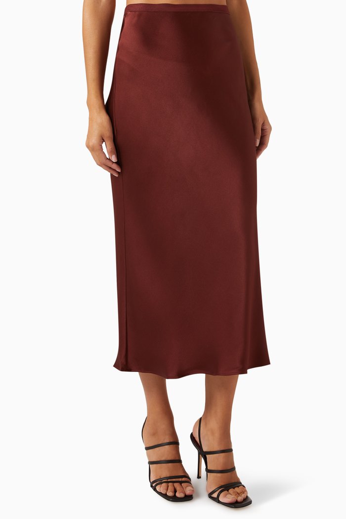 

Bar Midi Skirt in Silk-Satin, Red
