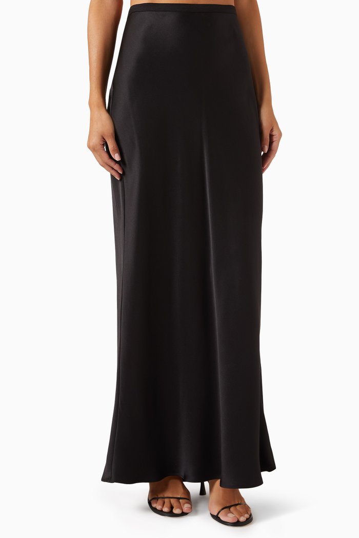 

Bar Midi Skirt in Silk-Satin, Black