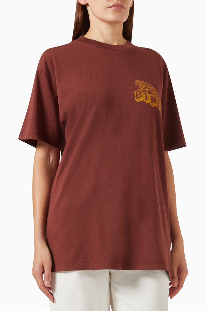 

Walker Retro Tiger Print T-Shirt in Cotton, Red