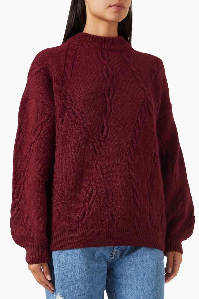

Mike Cable-Knit Jumper in Wool-Blend, Red