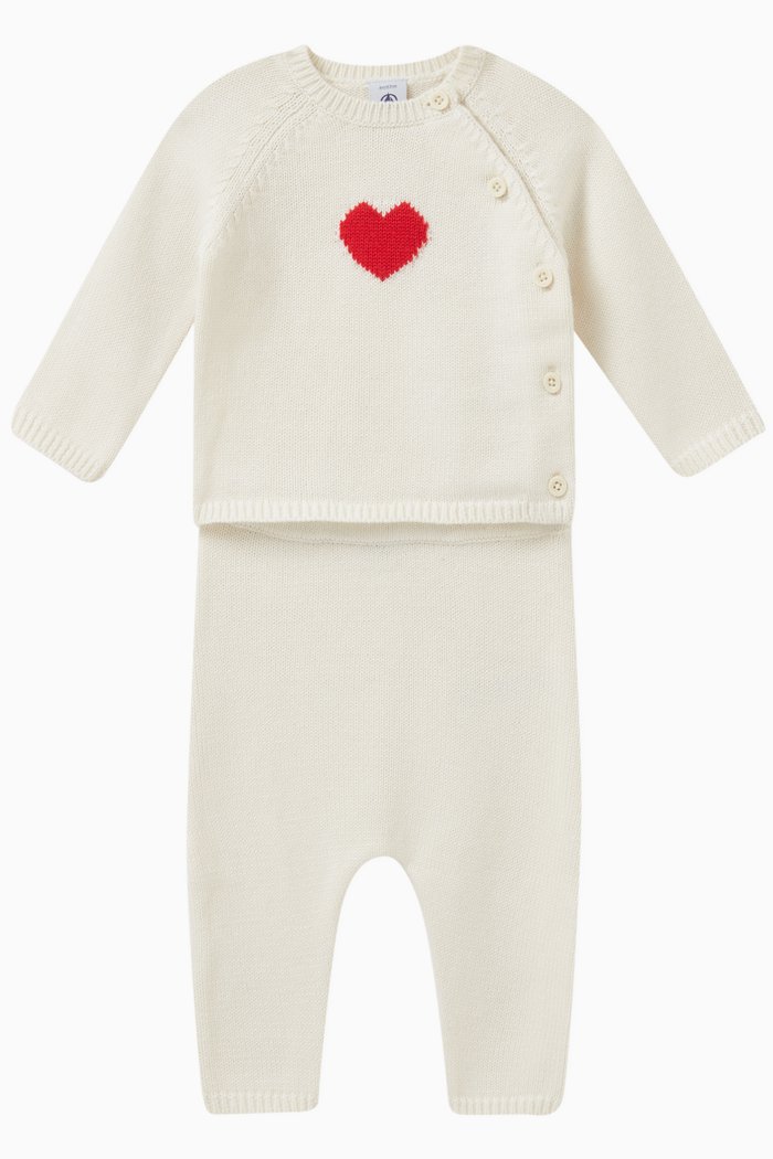 

Hearts-motif Two-piece Set in Cotton, White