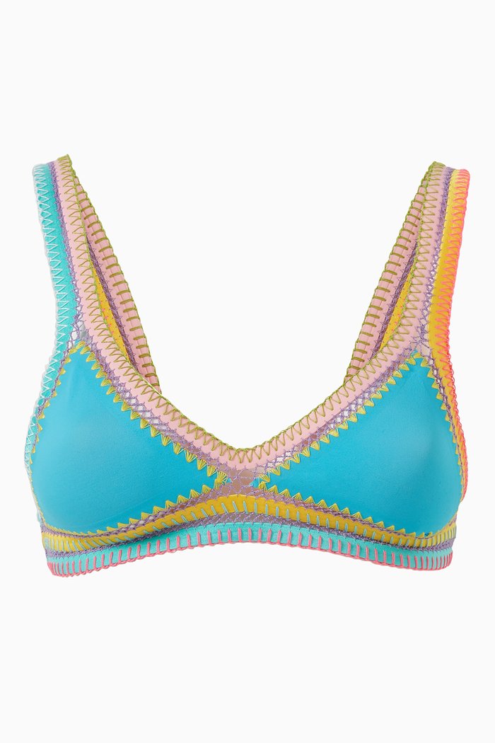 

Le Bombon Tri Star Reversible Bikini Top in Lycra, Blue
