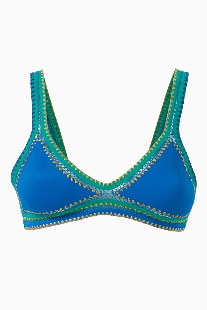 

Nouvelle Tri Star Reversible Bikini Top in Lycra, Blue