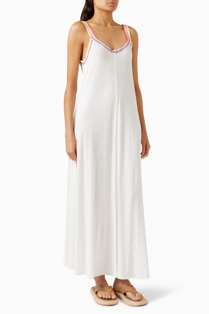 

Contrast-trim Maxi Dress in Cotton-blend, White