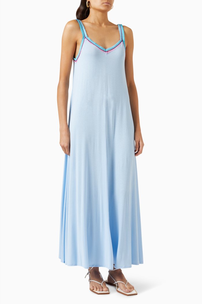 

Contrast-trim Maxi Dress in Cotton-blend, Blue