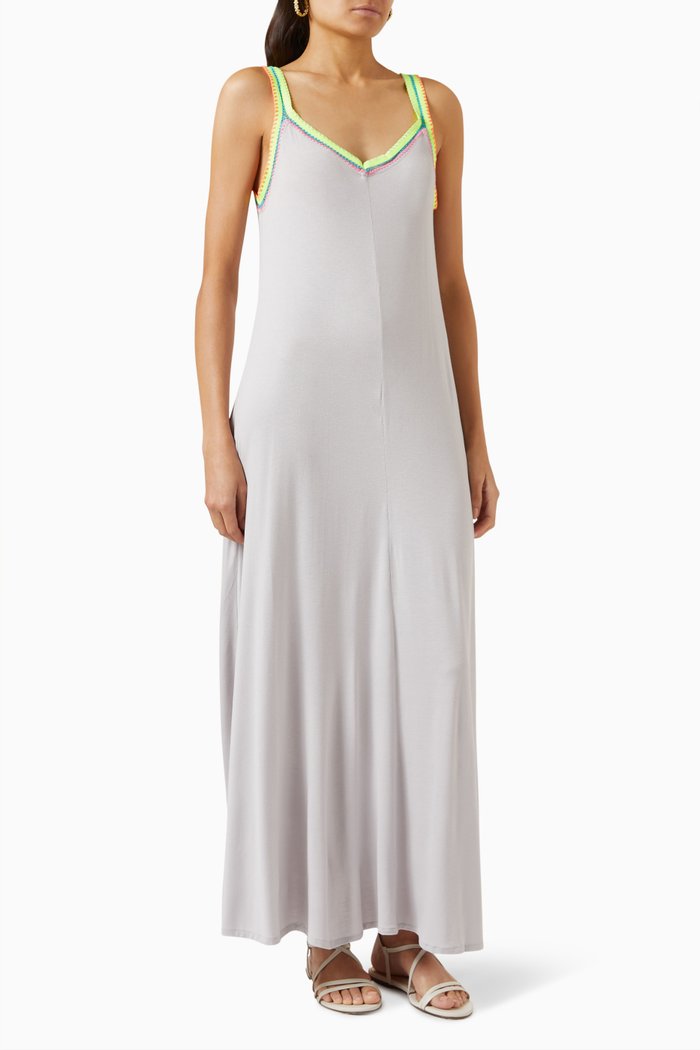 Contrast-trim Maxi Dress in Cotton-blend, Grey