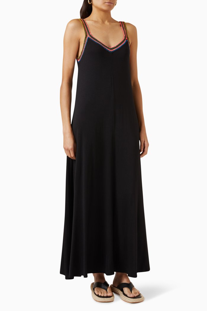 

Contrast-trim Maxi Dress in Cotton-blend, Black