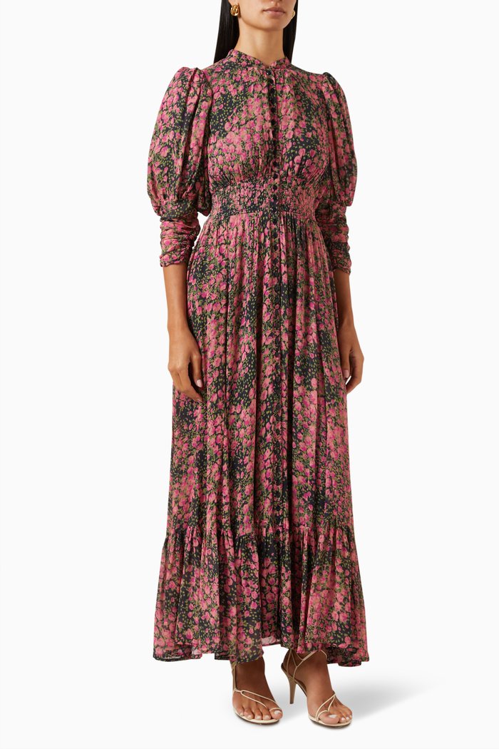 

Buttoned-down Maxi Dress in Georgette, Pink