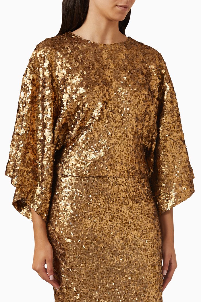 

Flared-sleeves Top in Sequins, Gold