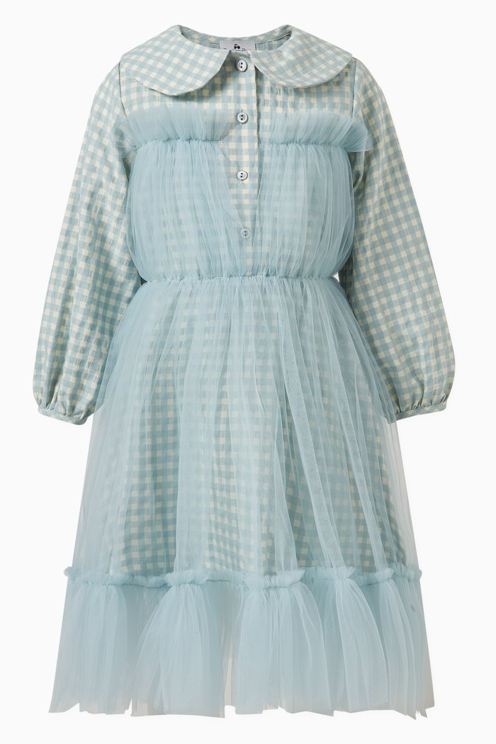 Cosima Checked Dress in Tulle, Blue
