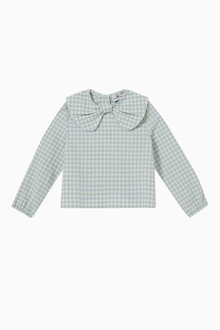 

Cosima Checked Blouse in Cotton Poplin, Blue
