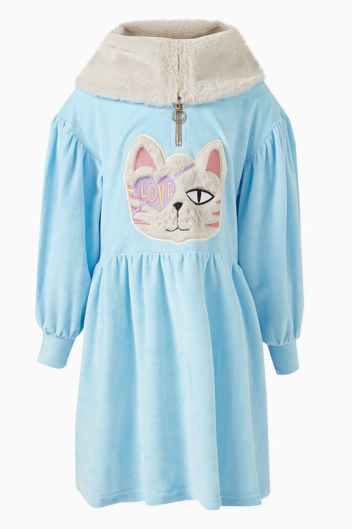 

Pandora Sweatshirt Dress in Velour, Blue