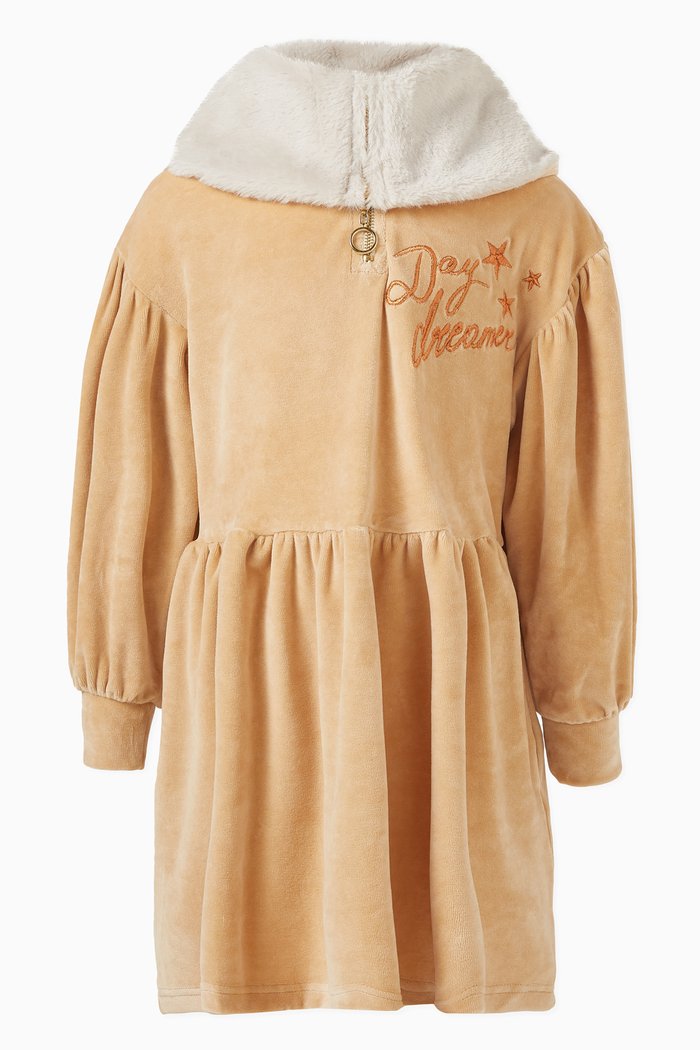 

Pandora Sweatshirt Dress in Velour, Neutral