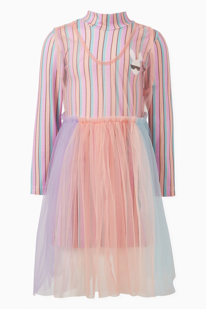 

Addie Striped Dress in Stretch Cotton Jersey & Tulle, Multicolour