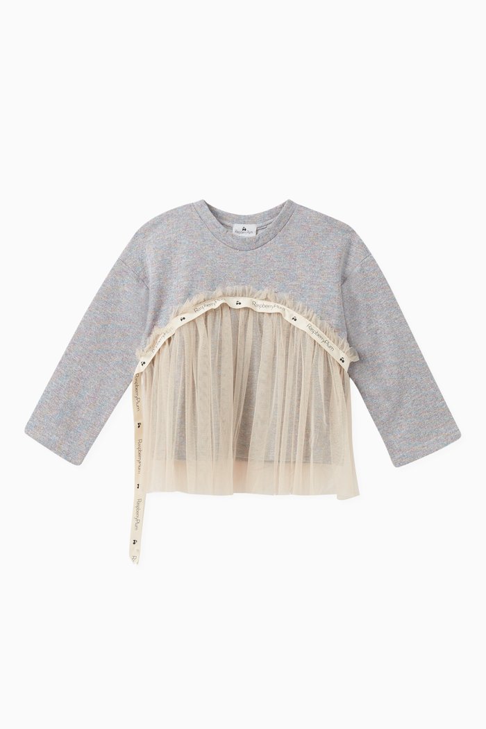 

Camille Top in Lurex Jersey & Tulle, Grey