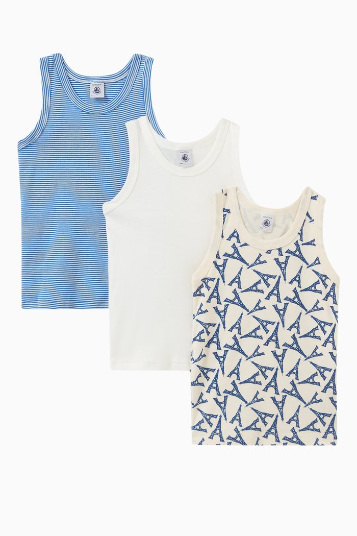 

Assorted Vests in Cotton, Set of 3, Multicolour
