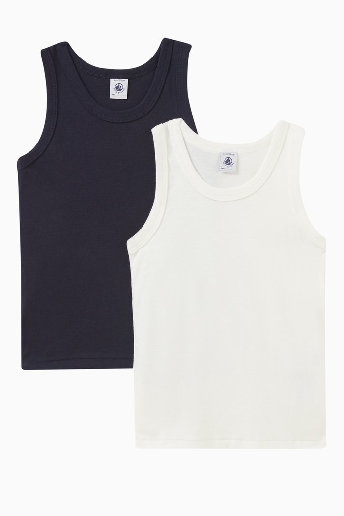 Plain Vests in Cotton, Set of 2, Multicolour