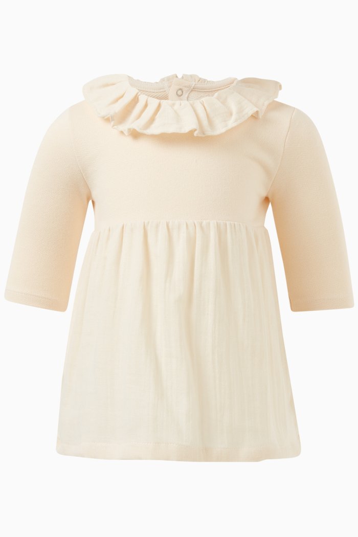 

Ruffled Dress in Cotton Gauze, Neutral