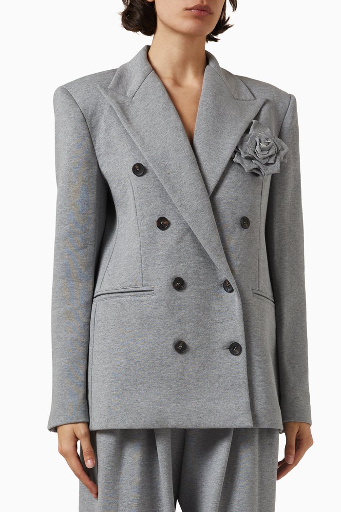 

Double-breasted Jacket in Cotton-jersey, Grey