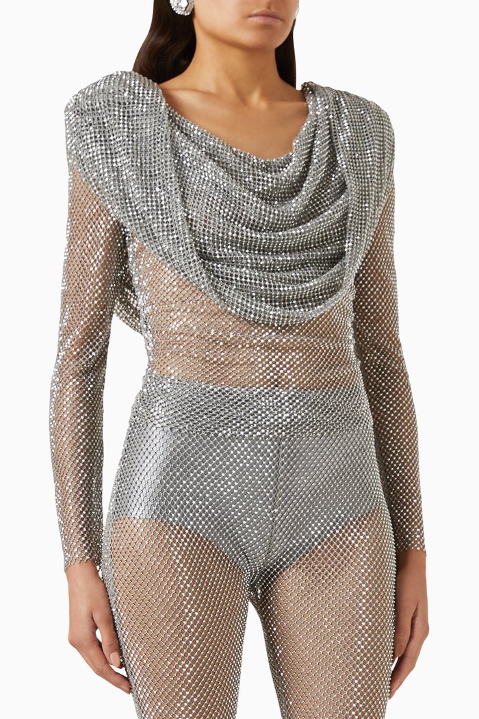 

Rhinestone-embellished Hooded Top, Silver