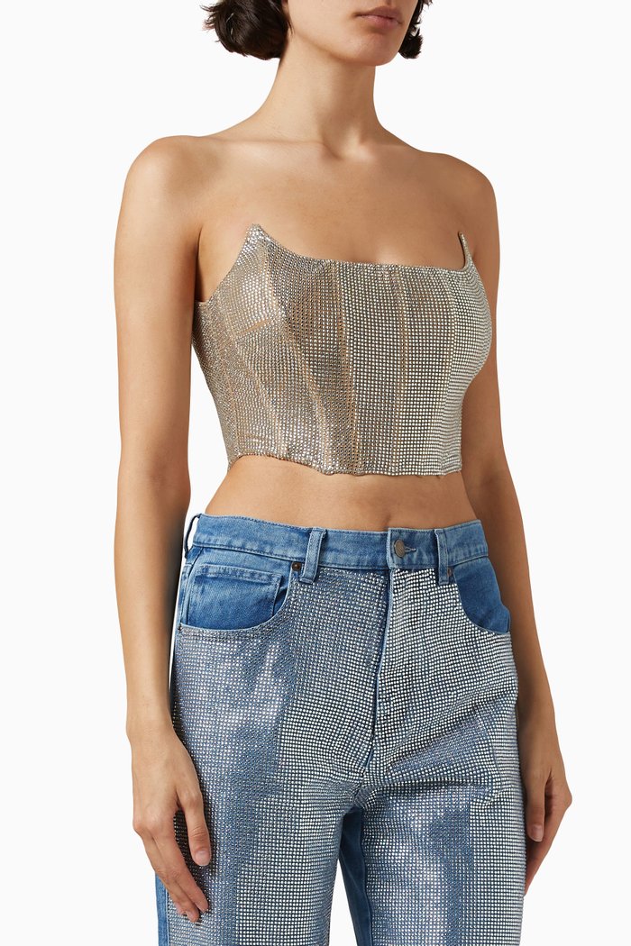 

Rhinestone-embellished Bustier Top, Silver