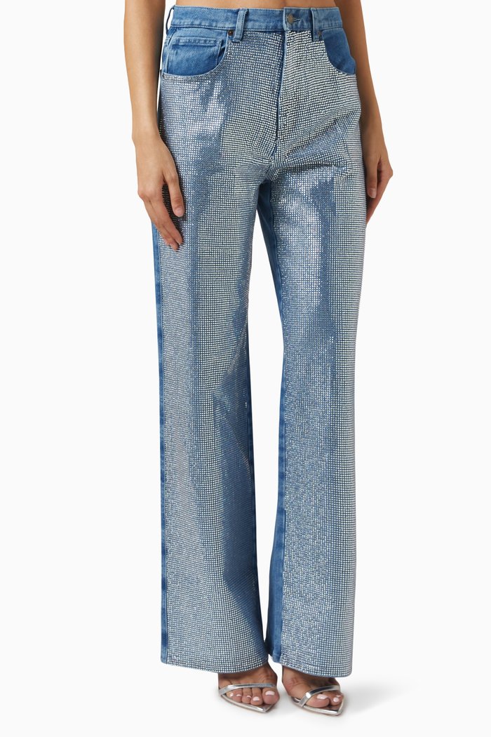

Rhinestone-embellished Jeans in Denim, Blue